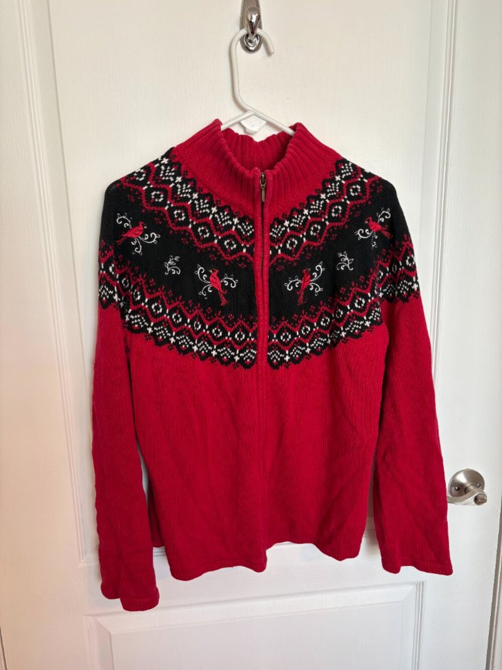 Northern Reflections XL Cardinal Fair Isle Full Zip Cotton Sweater Red